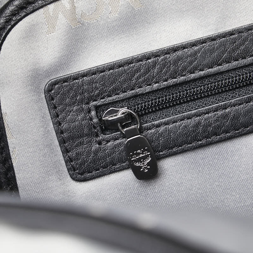 MCM Visetos Logogram Studded Rucksack Backpack White Black Leather - Picture 9 of 11